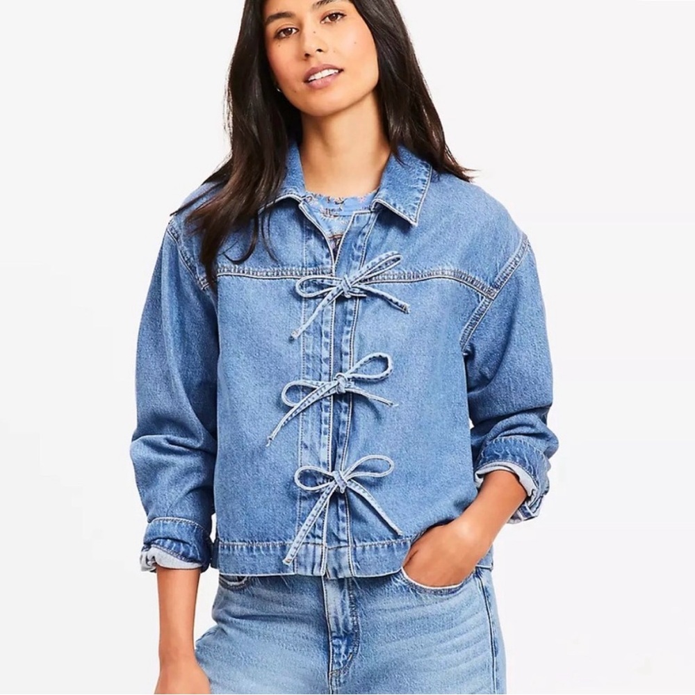 LOFT Light Blue Bow-Tie Jean Jacket